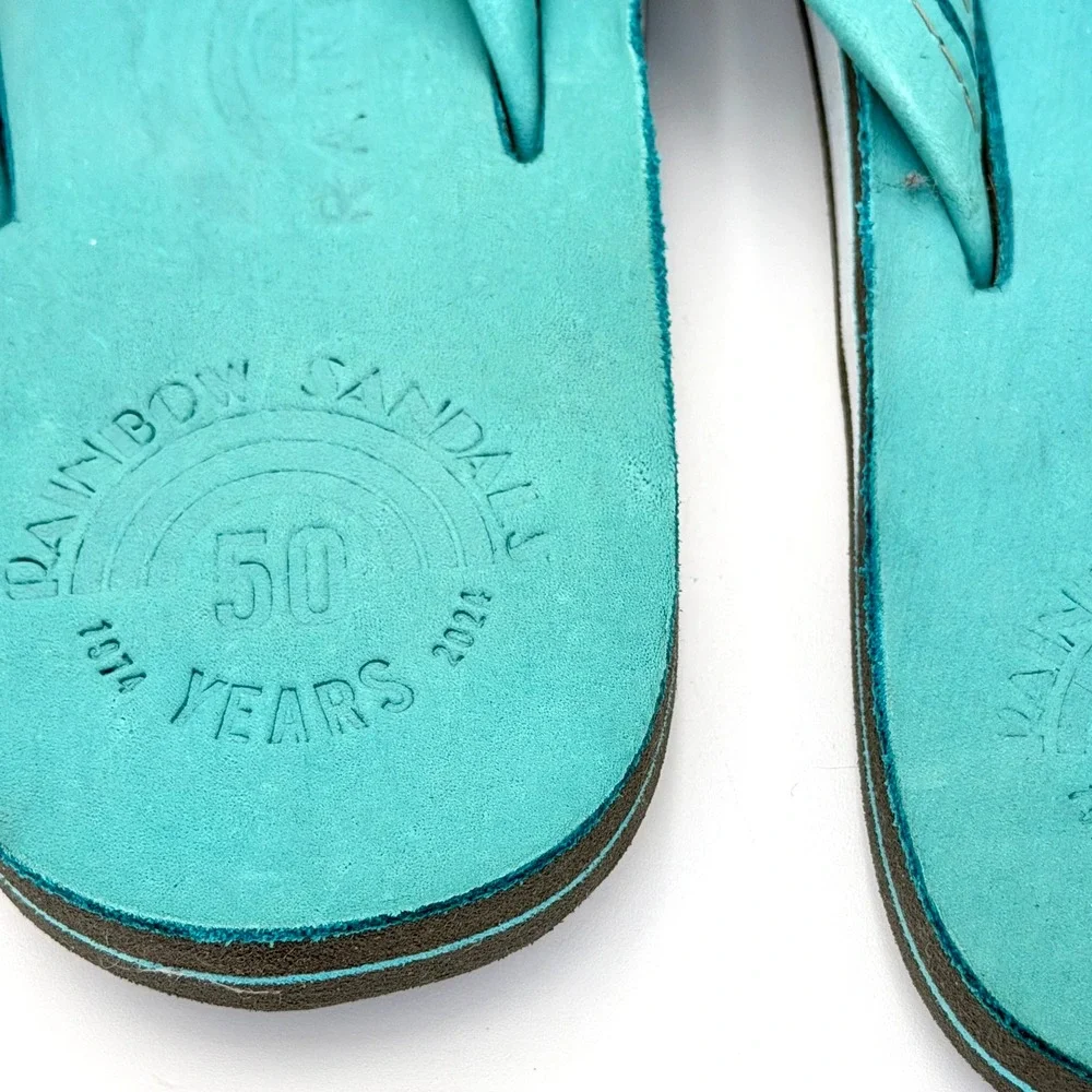 Rainbow Sandals Mens Small 7.5-8.5 50th Anniversary Teal Blue Leather 301AN500